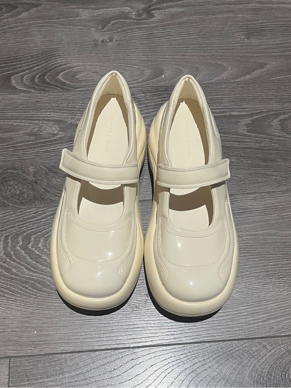 Platform Mary Jane Sneakers in Cream White Faux Patent Leather - Picture 3 of 5